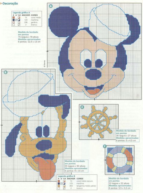 Schema punto croce Baby pluto e baby topolino marinaretti